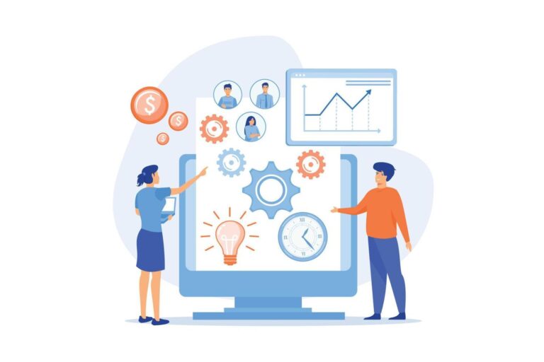 it-managers-integrate-technologies-into-business-operations-enterprise-it-management-it-software-solutions-enterprise-architecture-concept-flat-modern-illustration-vector